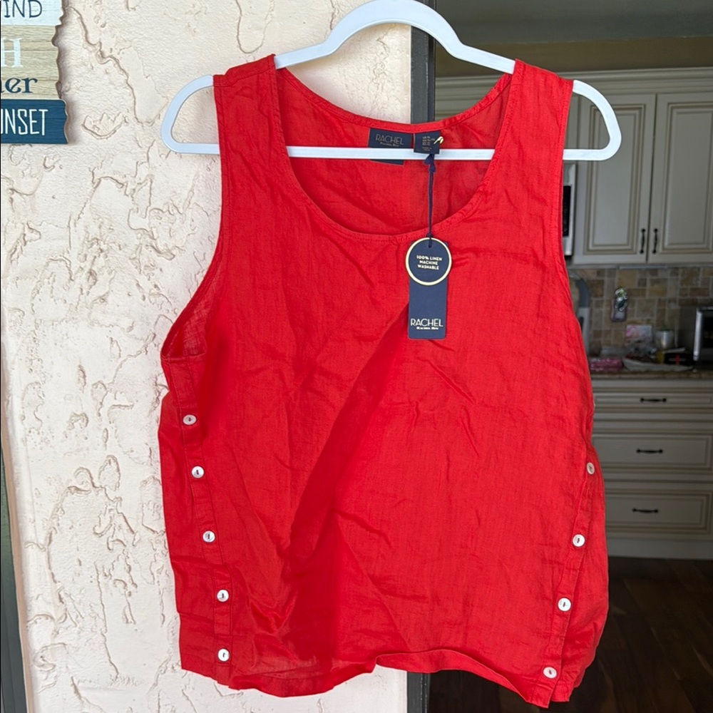 Rachel Orange Boxy Buttoned Tank Top